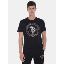 U.S. POLO ASSN. Men Black I643 Comfort Fit Printed Cotton T-shirt