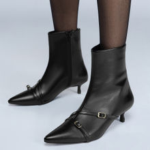 Twenty Dresses by Nykaa Fashion Black Pointed Toe High Ankle Kitten Heel Boots for Women