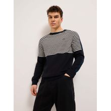 THE BEAR HOUSE Men Navy Blue Stripes Sweatshirt