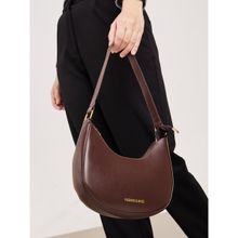 Styli Women's Brown Half Moon Shape Bag with Zip Closure