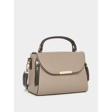 Styli Women's Beige Metal Accent Contrast Detail Satchel Handbag (Set of 2)