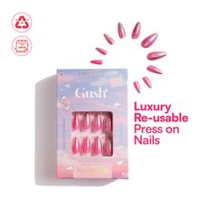 Gush Beauty Nailed It Reusable Press On Nails Premium Barbie Pink Chrome - Medium Almond