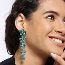 YouBella Green Blue Gold-Plated Floral Stone-Studded Drop Earrings