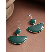 Infuzze Green Silver-Plated Stone-Studded Geometric Drop Earrings