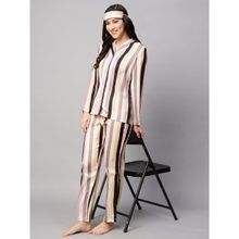 Drape In Vogue Womens White Peach Lining Satin Print Night Suit