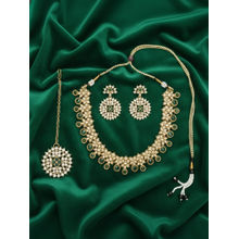 I Jewels Gold Plated Traditional Green Stone Studded Jewellery Set