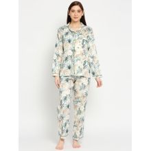 Pyjama Party Woodland Button Down Pj Set - Pure Cotton Pj Set With Notched Collar - White