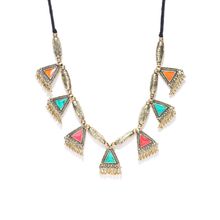 Infuzze Antique Gold-Toned & Green Tribal Necklace