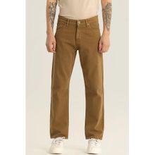 Snitch Men Brown Cotton Solid Relaxed Fit Jeans