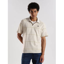 Calvin Klein Striped Relaxed Fit Cream Cotton Polo T-Shirt