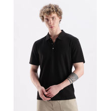 Calvin Klein Striped Regular Fit Black Polyester Polo T-Shirt