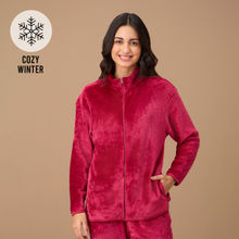 Nykd By Nykaa Luxe Fur Cozy Front Open Zippered Jacket-NYS120-Red