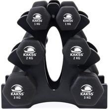 KAKSS Cast Iron Neoprene Coated Dumbbells with Stand -Black (12kg)