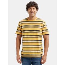 Jockey 2715 Men Cotton Rich Striped Round Neck T-Shirt - Burnt Gold - Navy - White
