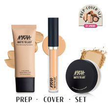 Nykaa Prep Cover Set - Pore Minimizing Foundation, Full Coverage Concealer & Matte Loose Powder