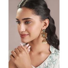 Priyaasi Studded Sky Blue Floral Gold-Plated Jhumka Earrings