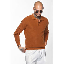 Snitch Core Lab Brown Self Design Polo T-Shirt