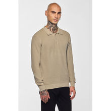 Snitch Core Lab Beige Self Design Polo T-Shirt