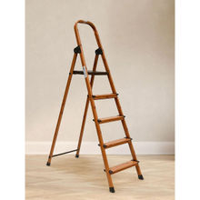 At Home by Nilkamal 5 Steps Wooden Finished Foldable Aluminium Ladder (Brown)