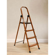 At Home by Nilkamal 4 Steps Wooden Finished Foldable Aluminium Ladder (Brown)