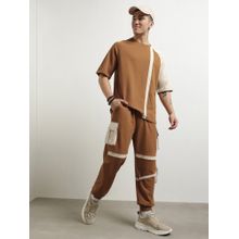 Nobero Brown Cotton Blend T-Shirt with Joggers