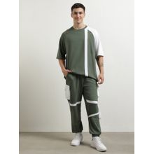 Nobero Green Cotton Blend T-Shirt with Joggers