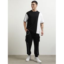 Nobero Black Cotton Blend T-Shirt with Joggers
