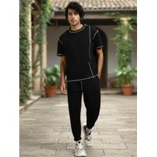 Nobero Black Cotton Blend T-Shirt with Joggers