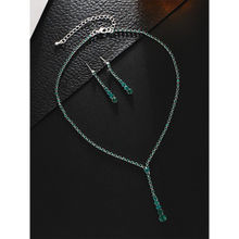 Yellow Chimes Silver-Tone and Green Crystal Studded Necklace With Dangler Earring