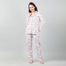 Mackly Womens Printed Nightsuit - White (Set of 2)
