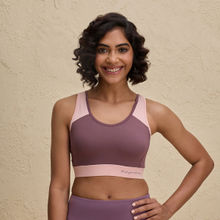 Nykd By Nykaa Essential Breathable Cotton Slip On Color Block Sports Bra-NYK904-Mauve