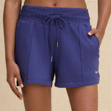 Nykd By Nykaa Summer Essential Smocked Waist Lounge Cotton Terry Shorts -NYLE 603-Blue