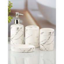 Kookee White Ceramic Bathroom Soap Dispenser & Dish with Toothbrush Holder & Tumbler