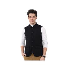 Monte Carlo Men Mandarin Neck Sleeveless Black Jacket