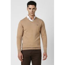 Van Heusen Men Khaki Textured V Neck Sweater