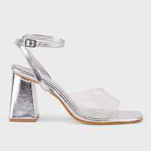 IYKYK by Nykaa Fashion Silver Metallic Transparent Front Strap Block Heels