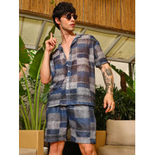 Campus Sutra Mens Navy Blue and Off White Block Knitted Co-Ord (Set of 2)