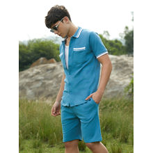Campus Sutra Mens Azure Blue Retro Co-Ord (Set of 2)