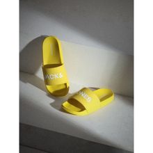 Jack & Jones Light Yellow Logo Print Pool Sliders