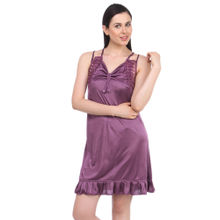 Fasense Women Satin Nightwear Sleepwear Short Nighty SR070 - Purple
