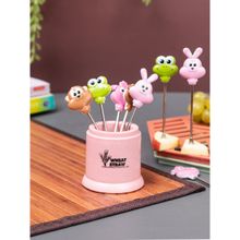 Voncasa Pack Of 7 Plastic Fruit Forks With Cute Animal Designs