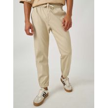Styli Men Relaxed Fit Linen Blend Beige Joggers