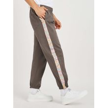 Styli Men Side Motif Printed Tape Relaxed Fit Brown Joggers
