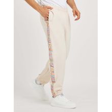 Styli Men Side Motif Printed Tape Relaxed Fit Cream Joggers