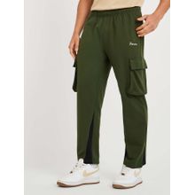 Styli Men Colorblock Relax Fit Open Hem Green Cargos