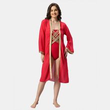 SOIE Aqua Swimwear Full Bell Sleeves Front Open Metallic Gold Robe Cover Up