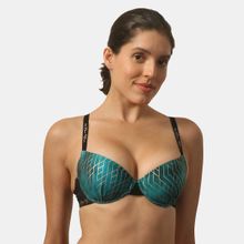 SOIE Women Padded Wired Medium Coverage Demi Cup Printed Push Up Look Bra