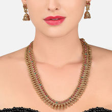 Zaveri Pearls Long Red & Green Stones South Indian Style Necklace & Earring Set - ZPFK8963