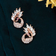 Zaveri Pearls Rose Gold Cubic Zirconia Peacock Inspired Contemporary Brass Stud Earring (ZPFK9777)