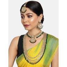 Zaveri Pearls Green Beads Bridal Kundan Choker & Long Necklace, Earring & Maantikka Set (ZPFK9793)